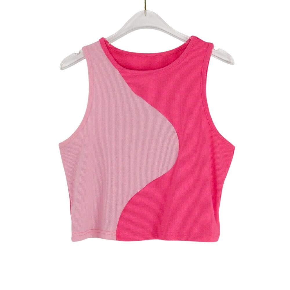 Y2k Shein Pink Swirly Ribbed Knit Crop Top Cropped Tank Top Size Large